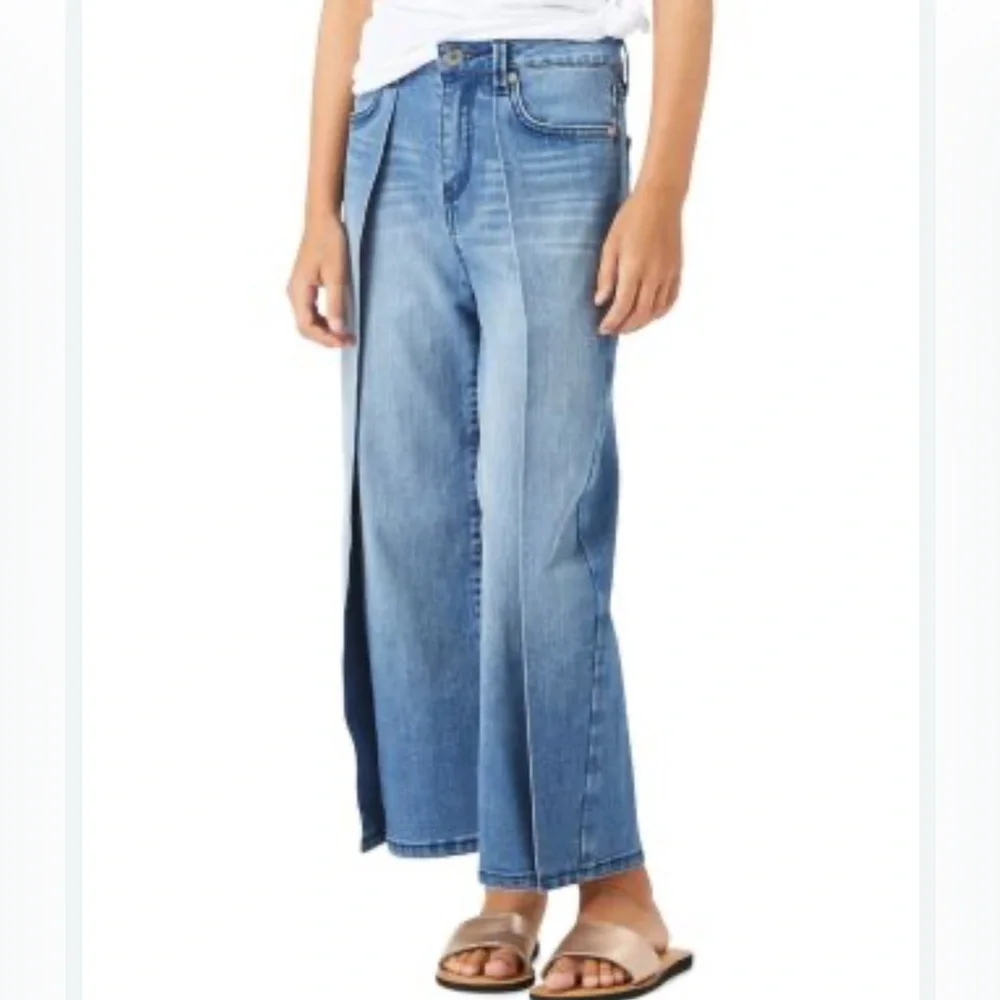Habitual Kids Girls' Fallyn Wrap Wide Leg Denim Pants cotton mix material sz 10